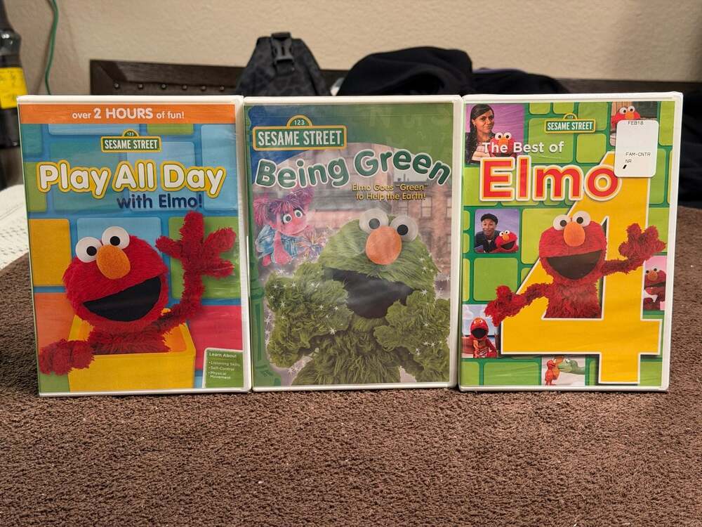 Lot of 3 Sesame Street DVDs: Play All Day with Elmo, Being Green, Best of Elmo 4